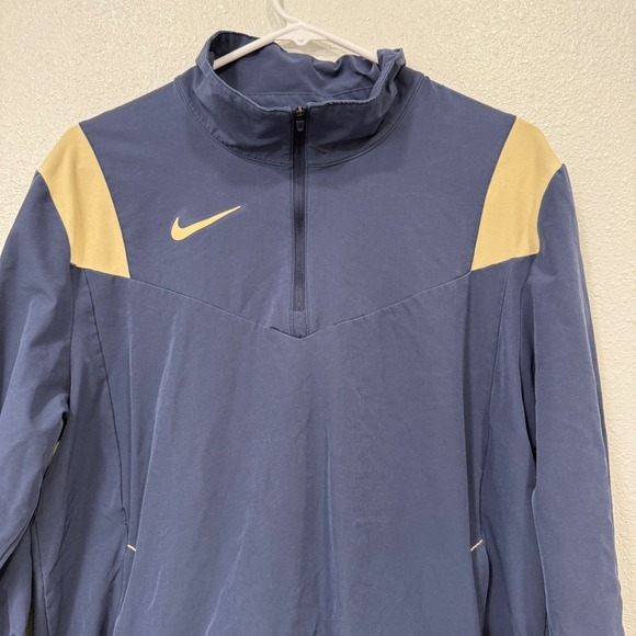 Nike Mens Quarter Zip Windbreaker Navy Blue Tan Colorblock Pullover Small - Picture 3 of 8
